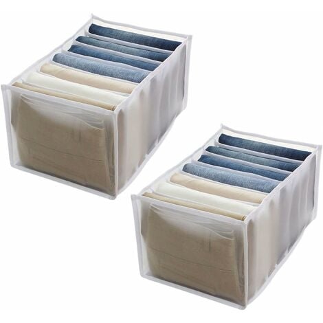 NORCKS Jeans Storage Organizer Foldable Drawer Dividers Large Clothes Storage Box Wardrobe for Trousers, Leggings, T-shirt, Sweater (White, 2pcs pack(for jeans)) - White