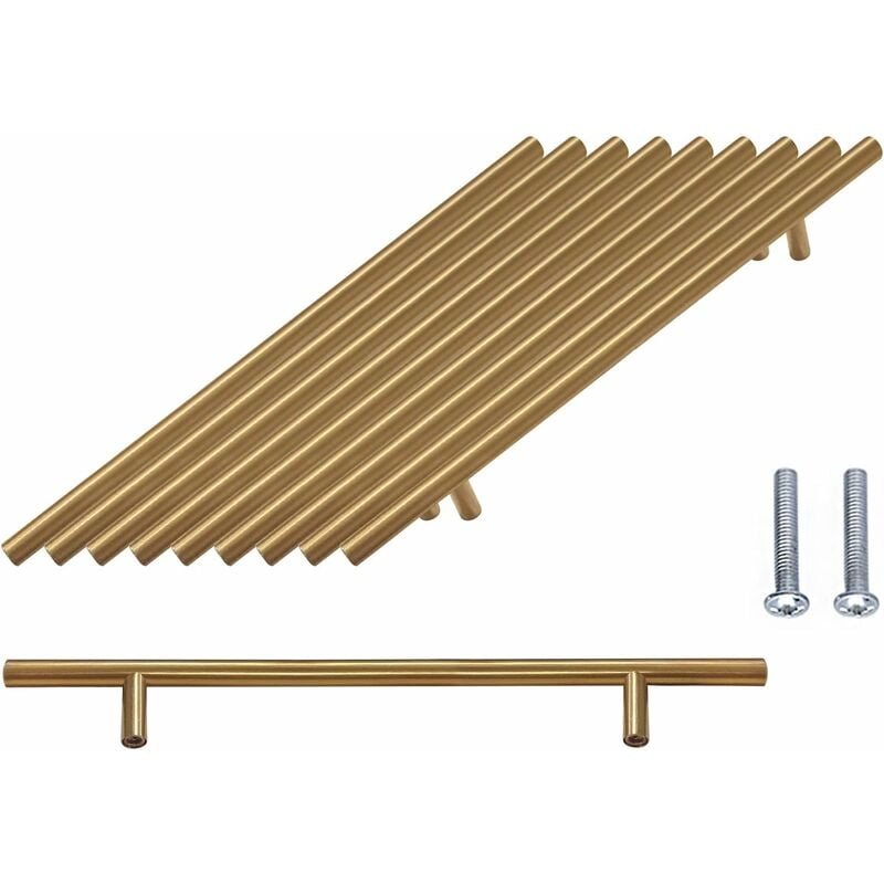 Lot De 10 Poignée De Meuble Cuisine En Acier Inoxydable Entraxe 192 mm Pour Cuisine, Salle De Bain, Chambre, Bureau (Doré) - Norcks