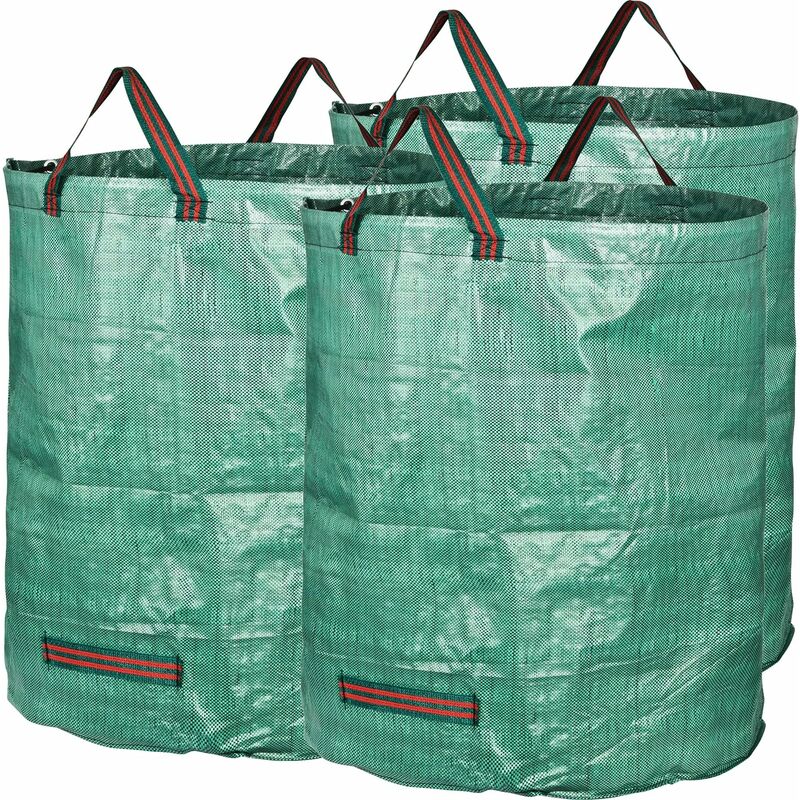 Norcks - Lot de 3 sacs à déchets de jardin auto-assemblants 272 l en tissu polypropylène robuste (pp) 150 g/m² - Matériau imperméable - Vert