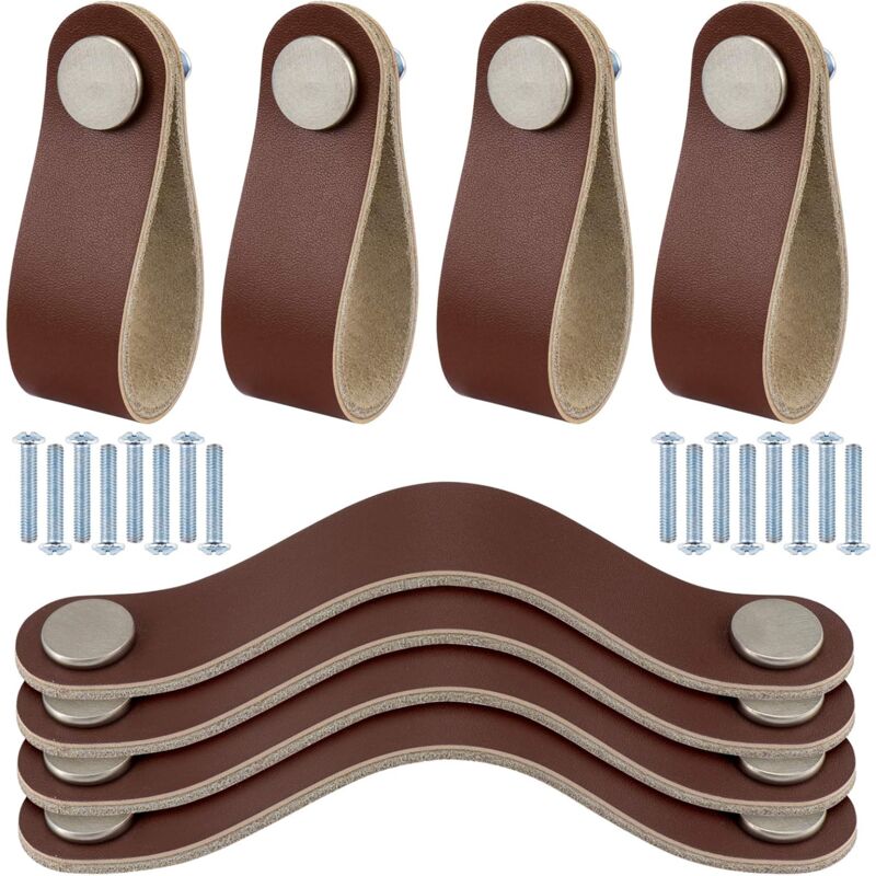 Lot De 8 Poignées De Tiroir En Cuir - Avec Vis - Pour La Maison Et Le Bureau - Pour Portes D'Armoires - Taille Générale - Norcks