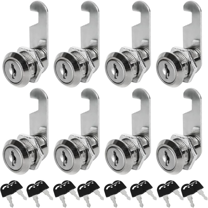 Lot De 8 Serrures Boîte Aux Lettres Universelle, 20MM Serrure Batteuse Cylindre, Serrure à Came En Alliage De Zinc Avec 16 Clés Pour Tiroir, Armoire,