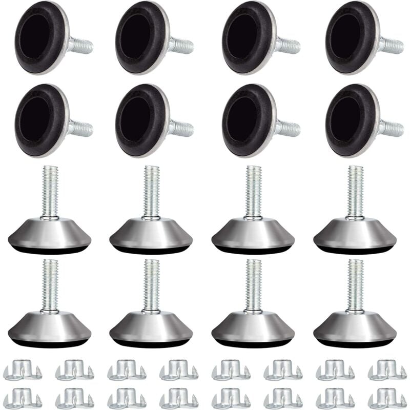 Pieds Vérin De Meuble Réglables Pied De Nivellement Avec T-Écrou Filetage Vis De Ajustables Pour Pieds De Chaise Table Sofa M8 x 25 x 40MM 16 Pièces