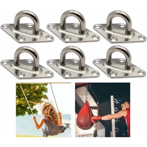 Norcks Placa De Ojo Rectangular Placas De Ojo Placa De Cubierta De Acero Placa De Ojo De Barco De Acero Kit De Fijación De Acero Inoxidable Para Yoga,Hamacas,Correas De Entrenamiento (6 Piezas)