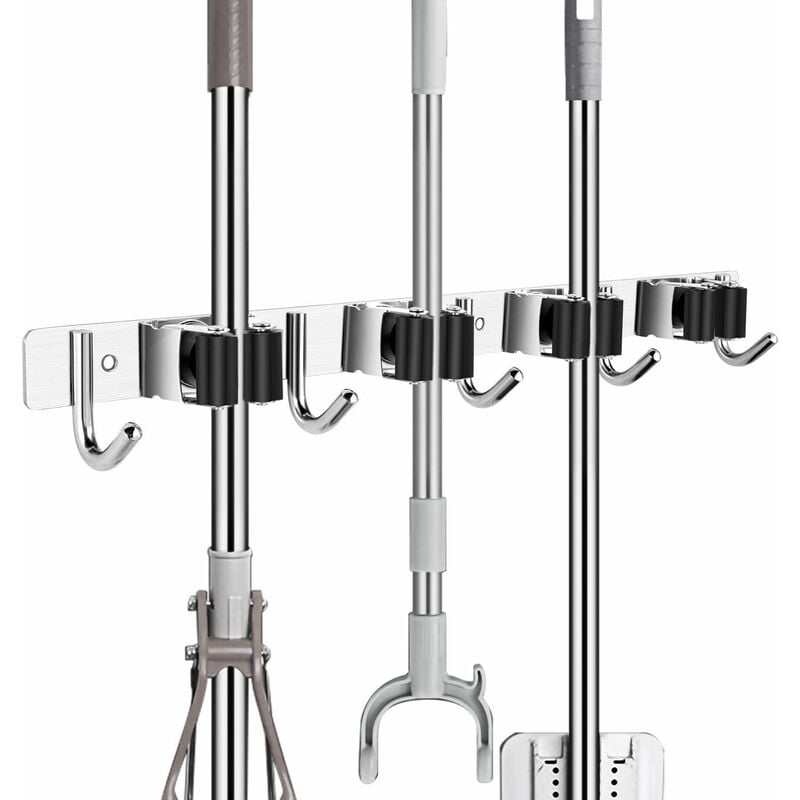 Porte Balai Mural Organisateur Serpillère Accroche Cintre En Acier Inoxydable Vis De Forage Auto-Adhésif Crochet Outil Pour