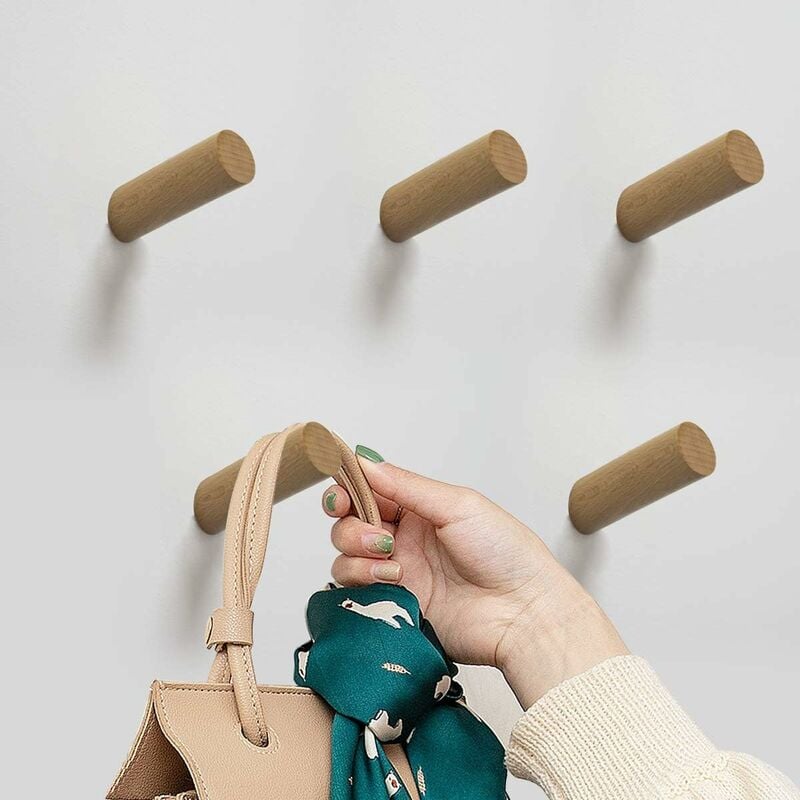 Norcks - Porte-Manteaux En Bois Crochets Cintre Mural En Chêne Massif Pour Entrée, Chambre, Couloir, Dressing, Décoration De Salon Noyer Noir Naturel