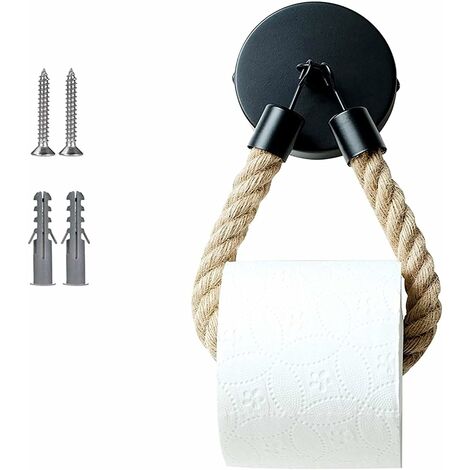 NORCKS Porte Papier Toilette, Porte-Serviette en Corde de Chanvre,Support pour Rouleau Vintage Deco pour Salle de Bain et Cuisine, Noir - Noir