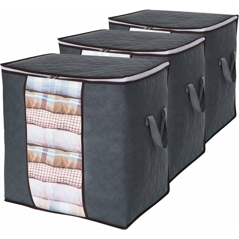 Sac De Rangement Vetement Lot De 3, Non-Tissé Sac Boite Tissu De Rangement Grande Sous Lit Épais Pliables Sac Avec Poignée Pour Housse Couette