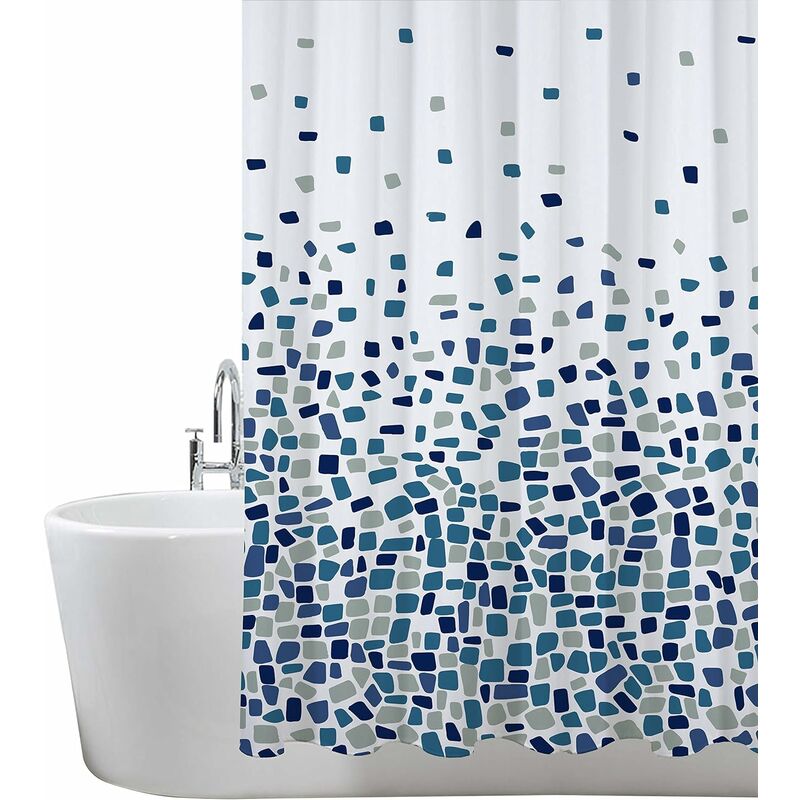 Shower Curtain Mould & Mildew Resistant 180 x 180 cm (71 x 71 Inch) 100% Polyester - Mosaic Patterned - Blue - Blue - Norcks