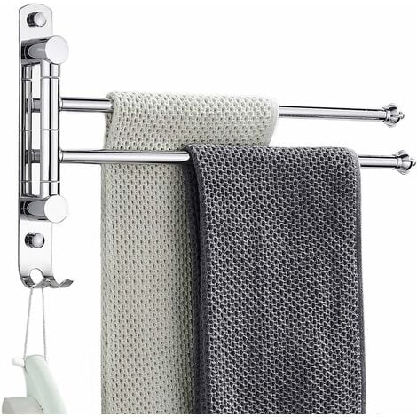 Norcks Swivel Towel Rail, Towel Holder With 2 Swing Bars For Bathroom, Stainless Steel Wall-Mounted Swing Towel Holder For Kitchen&Toilet