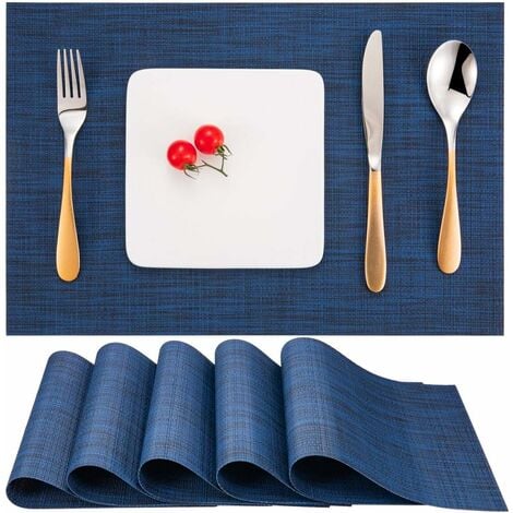 Placemats, Set Of 8 Heat Resistant Stain Resistant Woven Vinyl Insulation  Placemats, Durable Washable Elegant Table Mats For Dining (Blue)