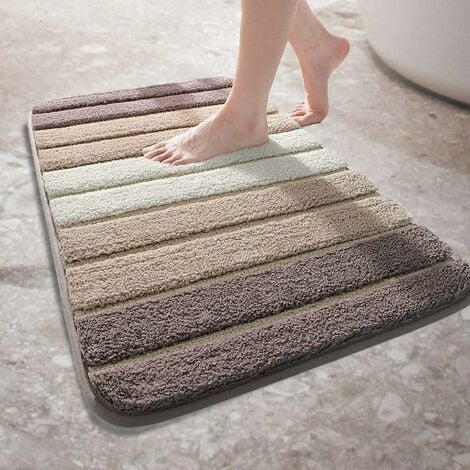 NORCKS Tapis de Bain Absorbant Doux 40x60cm Tapis Salle de Bain Antiderapant Style Moderne Lavable en Machine Marron