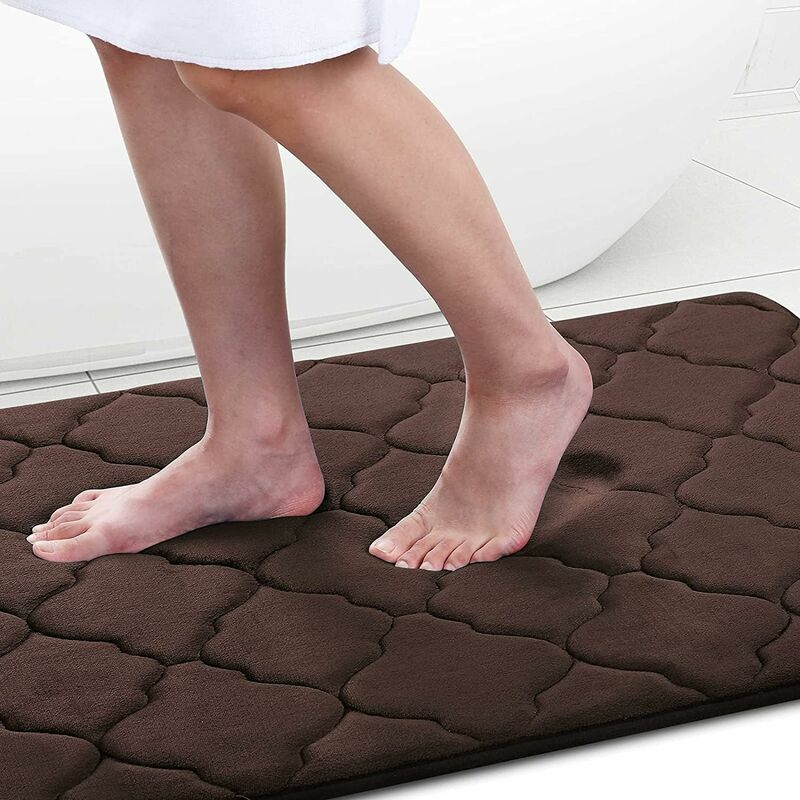 Tapis De Bain Antidérapant 50X80CM Tapis Salle Bain En Mousse à Mémoire Douce Tapis D'Entrée Absorbant Marron - Norcks