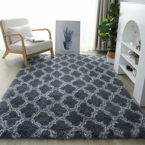 Tapis de Sol Moderne 120x120 cm Tapis Shaggy Super Doux - Tapis Moelleux  Dessous Antidérapant - Tapis Chambre Moderne Lavable Blanc Gris Marron