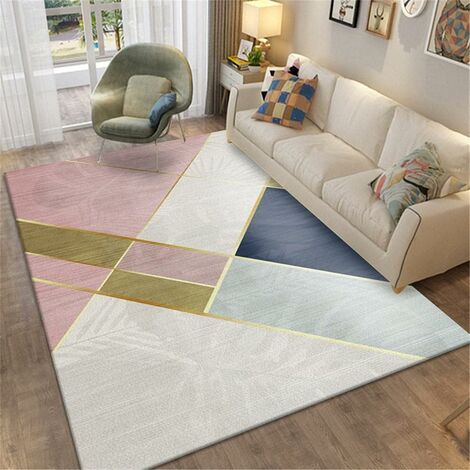 Tapis 160 x 230 cm avec motifs géométriques triangles roses Valdeano