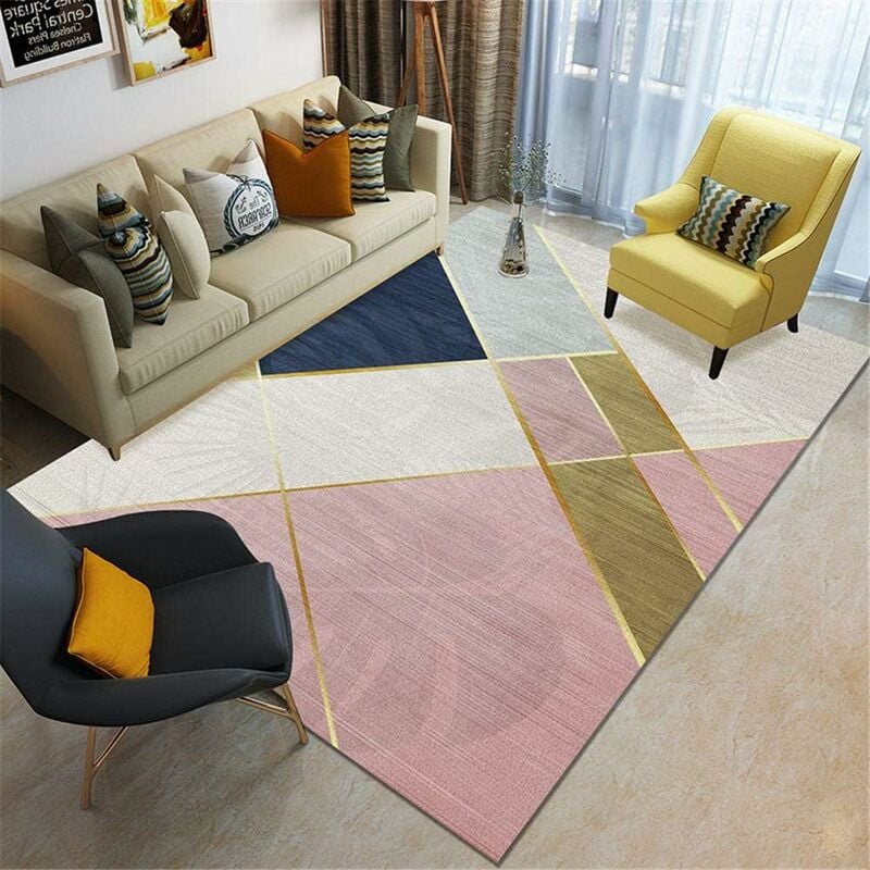 Norcks - Tapis Salon Géométrique Triangles Moderne Rose Gris Poils Courts Tapis Antidérapant Velours Enfants Tapis Chambre Basse De Canapé Table