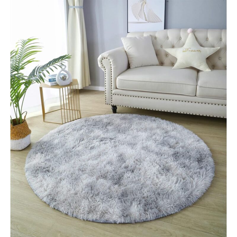 Tapis Salon Ronde Ø100CM Tapis Chambre Peluche Douce Tapis De Sol Enfant Gris Clair - Norcks