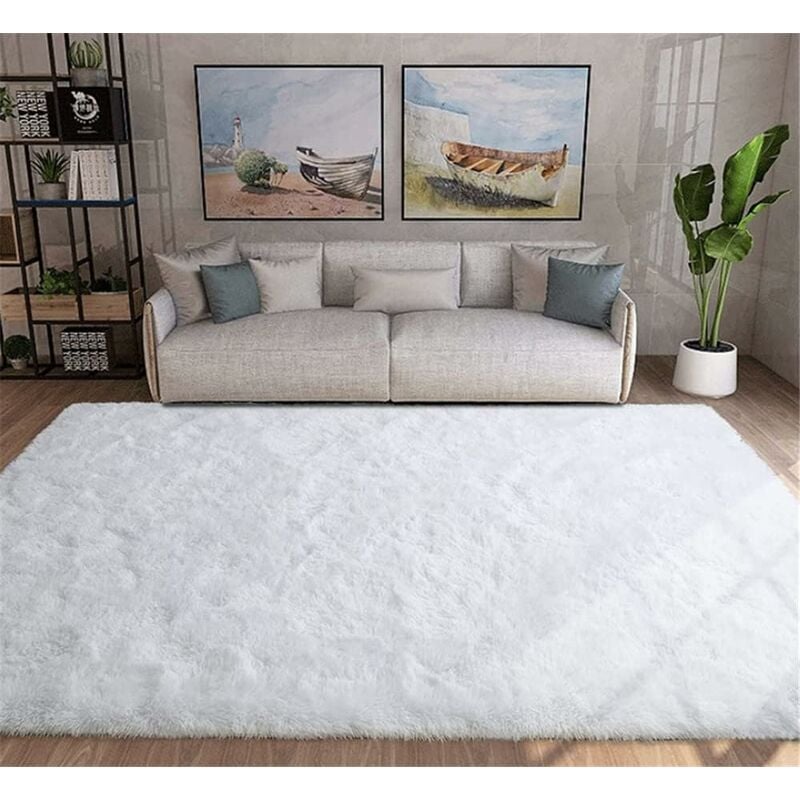 Tapis Salon Shaggy Tapis Chambre D'Invité Doux 120X200CM Tapis De Sol Enfant Lavable Canapé Coussin Blanc - Norcks