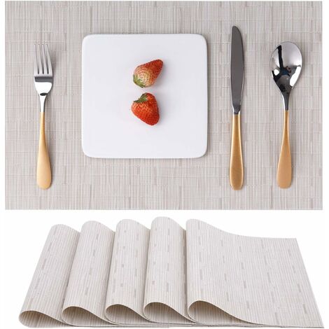 NORCKS Tischsets Abwaschbar 6er Set, Gewebte Platzdeckchen Abwaschbar rutschfest Abgrifffeste Hitzebeständig, Vinyl Platzsets Abwaschbar für küche Speisetisch Hotel, Platz-Matten 30x45cm (Beige) - Beige