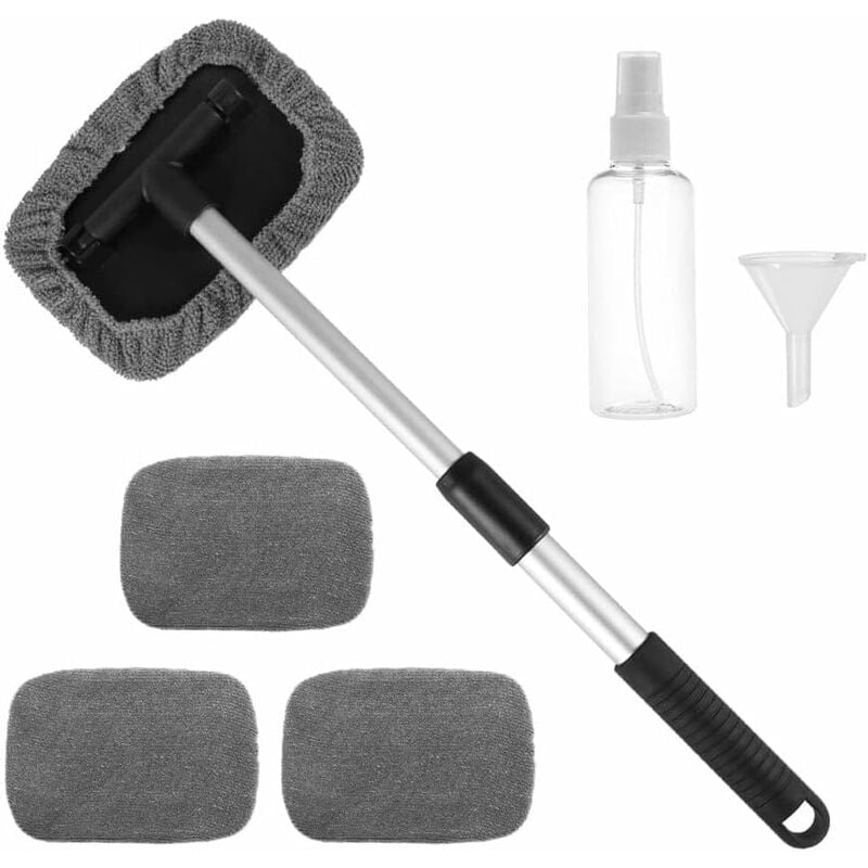 Norcks - Windshield Cleaner Tool Microfiber Car Window Cleaner with Extendable Long Handle Gray