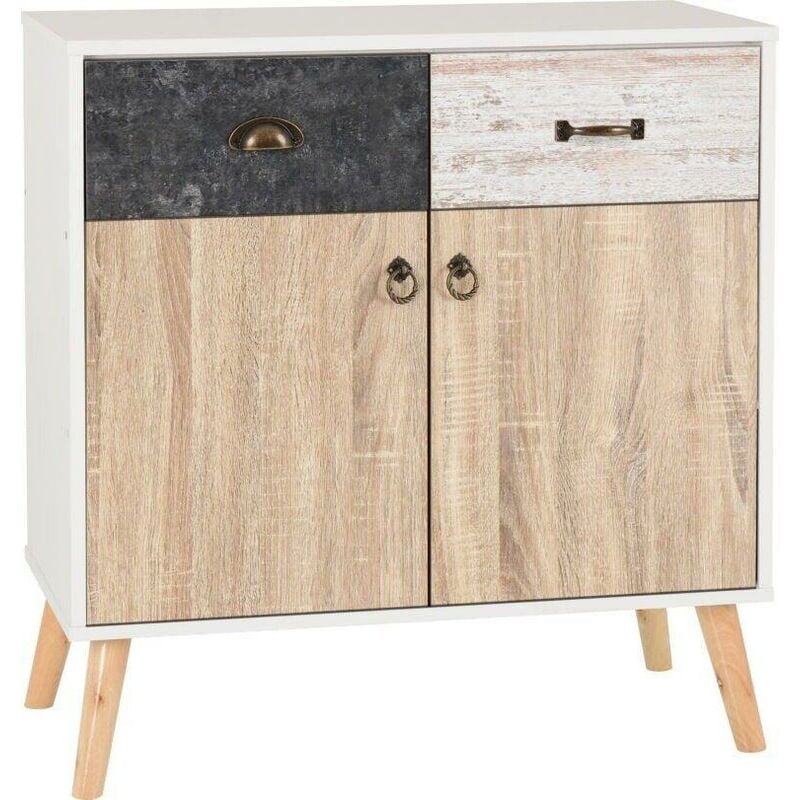 Nordic 2 Door 2 Drawer Sideboard in White and Distressed Finish
