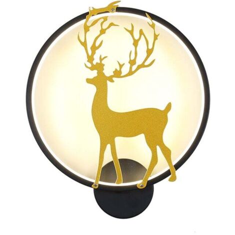 Nordic Elk wall light, bedside lamp in modern minimalist creative bedroom, staircase, balcony decoration, LED hallway lamp, Black, three variable light colors