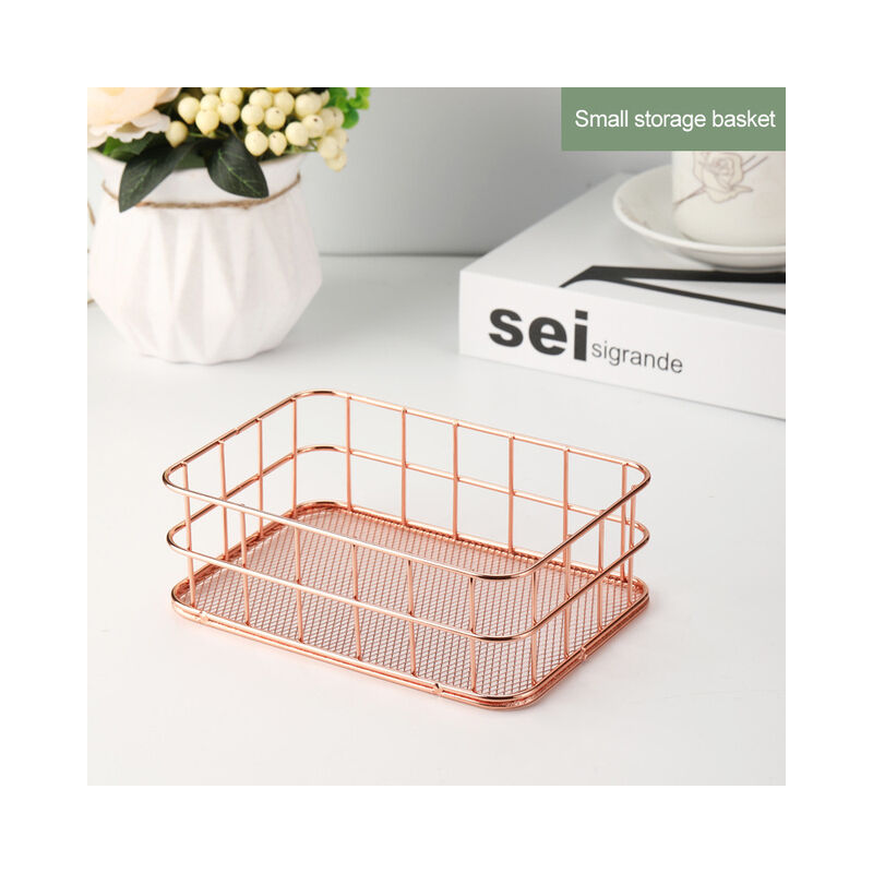 Nordic Gold/Rose Metal Iron Storage Basket Desktop...