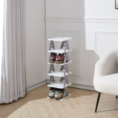 Nordic Grey Six-Tier Folding Plastic Shoe Rack for Home Doorway 24cm W x 26cm D x 81.5cm H