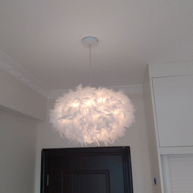 Creative Pendant Light Ø45cm Pure White Feather Hanging Ceiling Lamp Romantic Chandelier E27