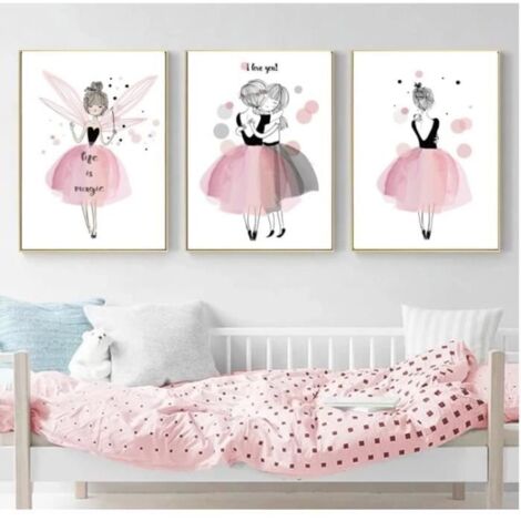 Nordic Ideas Affiche Fille Rose Deco Chambre Poster Enfant Tableau Murale Decoration sur toile 30X40CMX3 sans Cadre