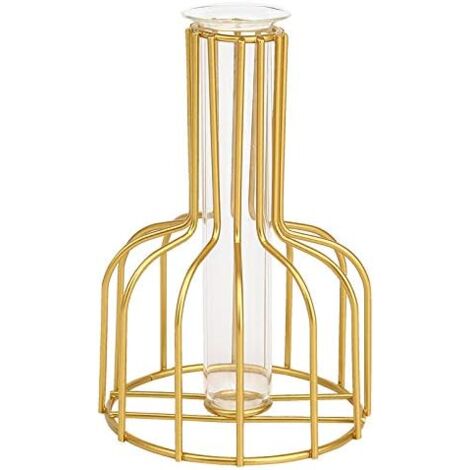 Nordic Ins Gold-Schmiedeeisen-Hydrokultur-Vase, Ornamente für Wohnzimmer, Tisch, Schreibtisch, getrocknete Blumen mit hydroponischem grünem Rettich (Gold)