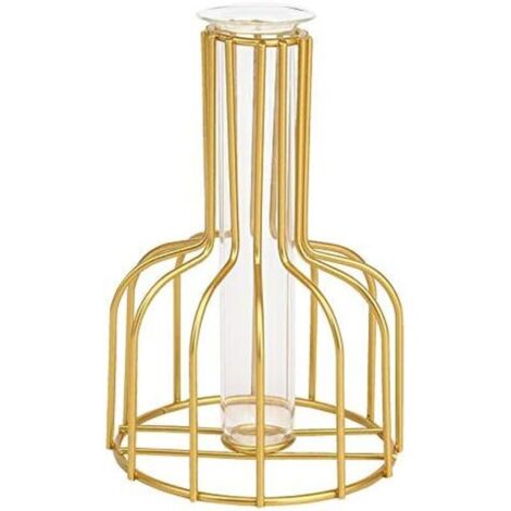Nordic Ins Vase hydroponique en fer forgé doré ornements pour salon, table, bureau, fleurs séchées avec radis vert hydroponique (or)