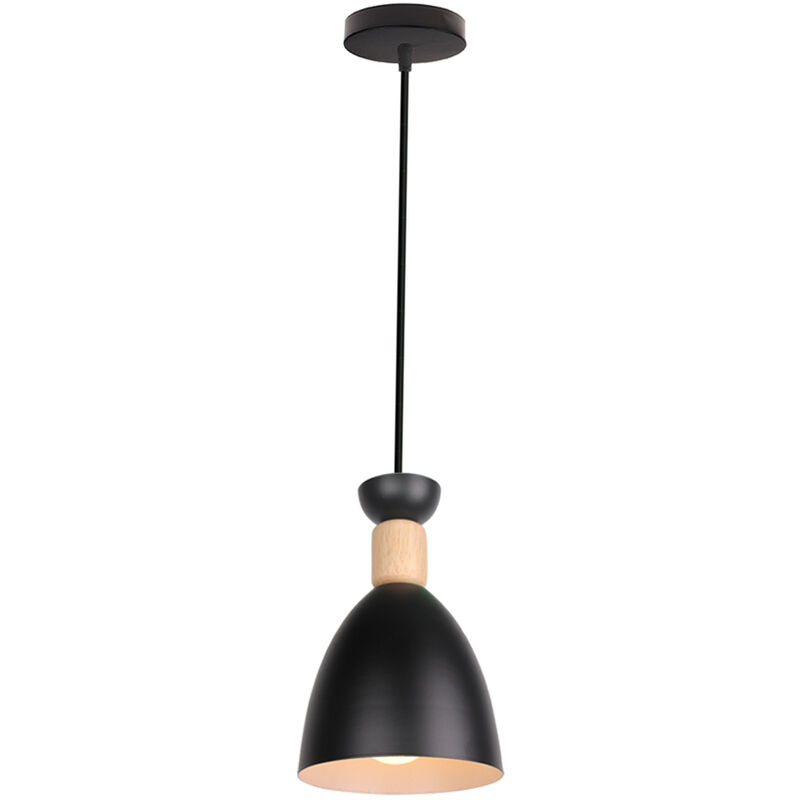 Nordic Modern Ceiling Lamp Wood Pendant Light Retro Pendant Light Vintage Hanging Light Industrial Pendant Lamp Black E27 Bulb