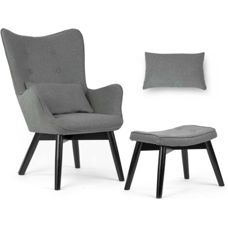 Nordic Ohrensessel mit Fußstütze, grau