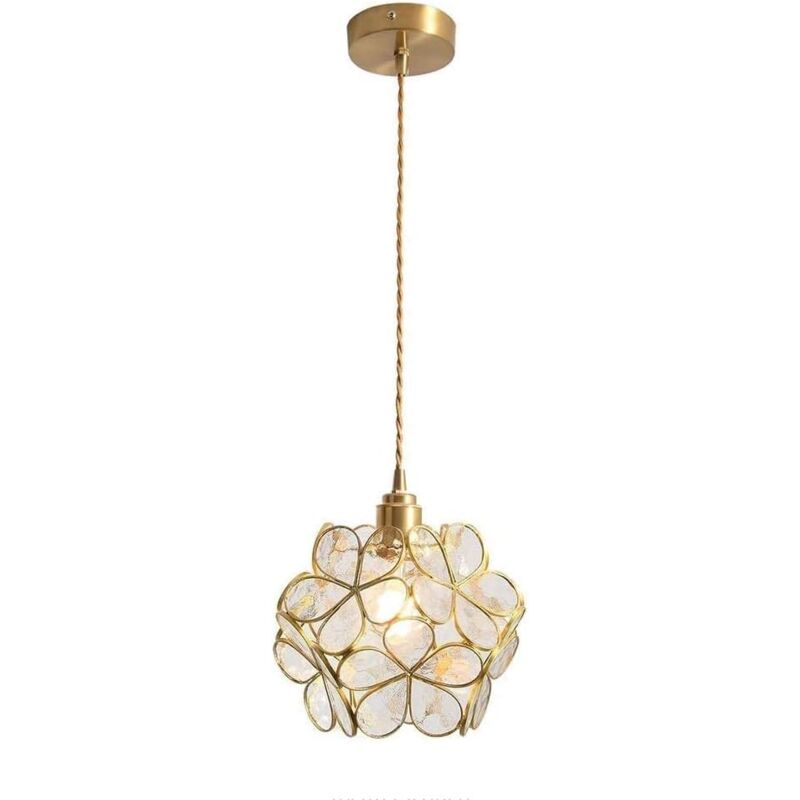 Nordic Pétale Forme Pendentif Lampe En Verre Soufflé à La Main Et En Laiton Lampe Suspendue Simple Tête E27 Plafonnier Luminaire Restaurant Chambre