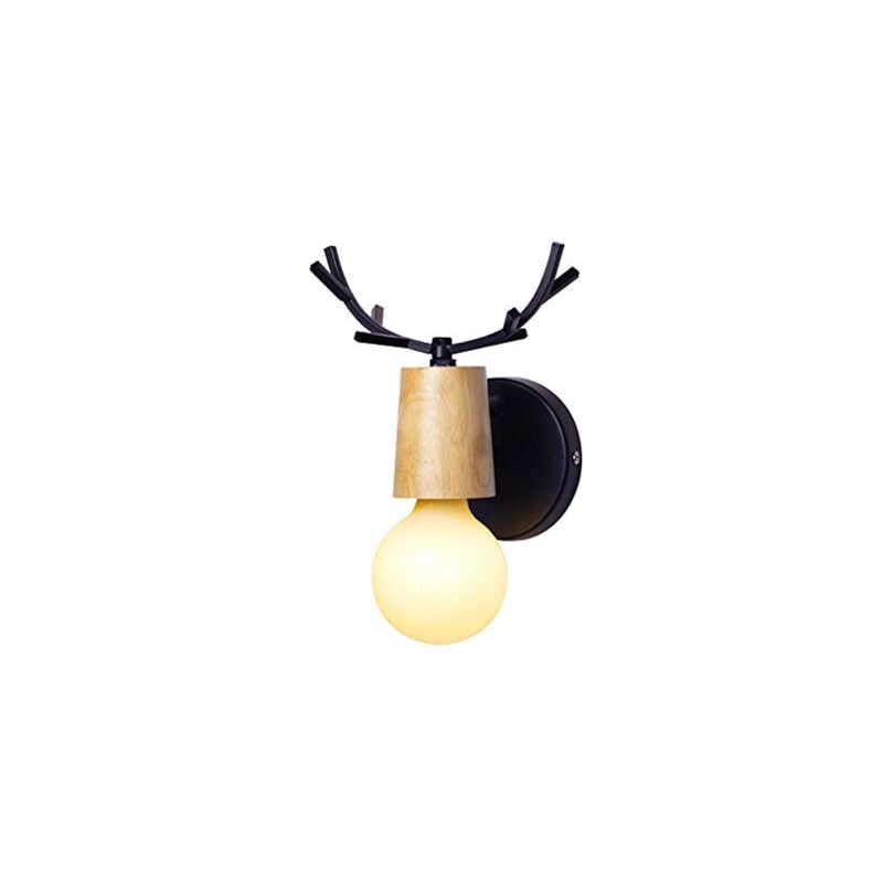 Nordic Wall Sconce Simple Design Deer Wall Lights Antlers Wooden Wall Light For Bedroom Living Room Study Room Children Room (Black)