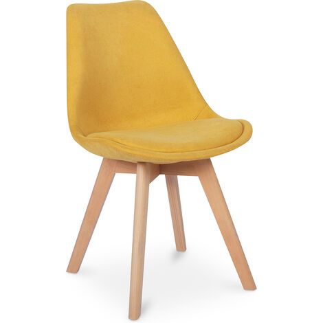 Nordic Style Padded Dining Chair Yellow Beechwood, PP, Fabric