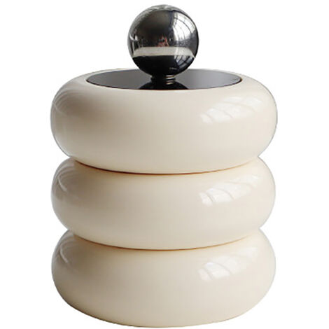 Nordic Style Qtip Holder Dispenser Desktop Dustproof Cotton Swab Storage Container Doughnut Shape Makeup Storage Box with Lid Milky White 3 Layers
