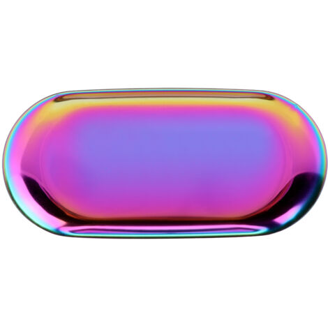 Nordic Style Stainless Storage Tray Cosmetics Jewelry Cake Plate for Office Desks(Rainbow S)