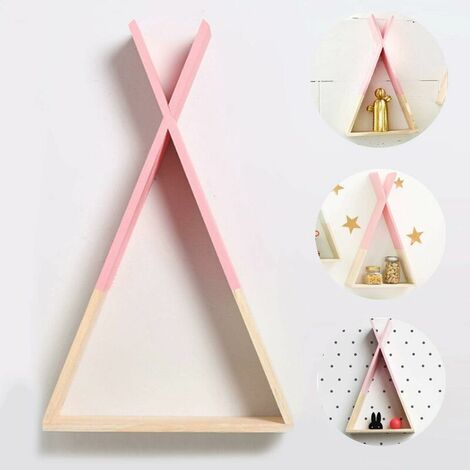 Nordic Style Wall Shelf, Triangular Wood Wall Shelf, Shelf for Children's Room, Living Room, Baby Room, Triangular Wood Storage Shelf- Pink