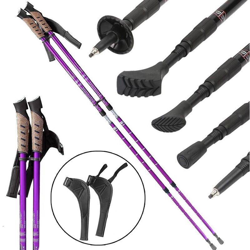 

2 bastones para trekking palos para caminata aluminio Violeta Bastones para marcha nórdica Sistema telescópico anti-choque altura ajustable