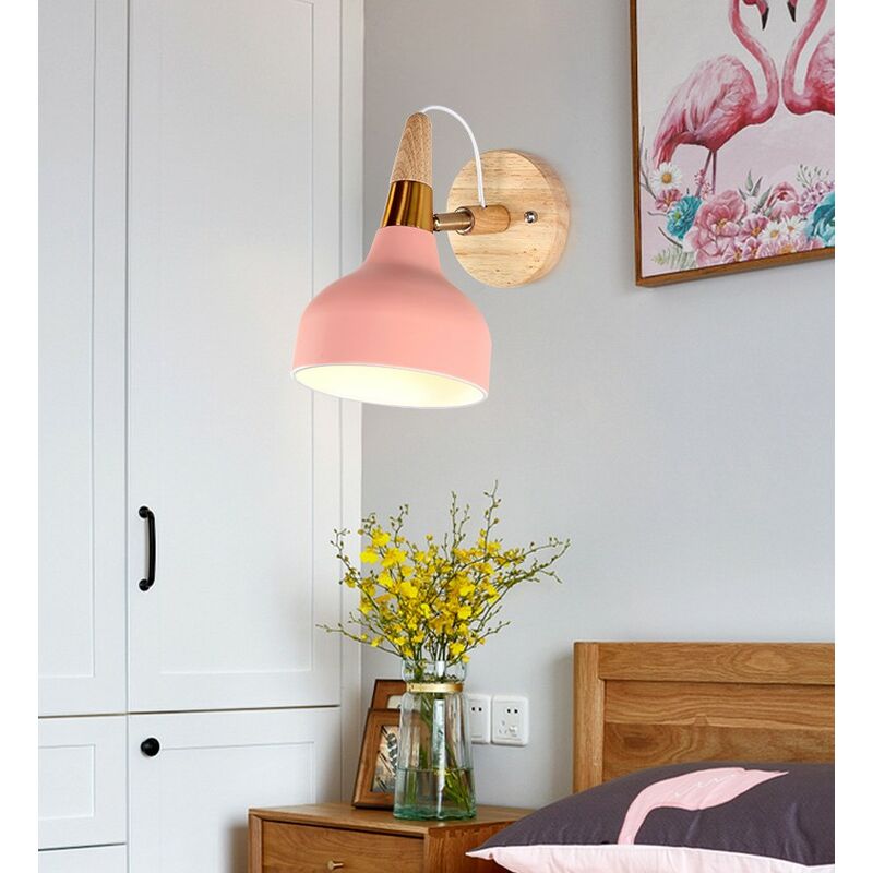 Nordic Wall Light Modern Wall Lamp Minimalist Wall Sconce E27 for Bedside Bedroom Living Room Aisle (Pink)