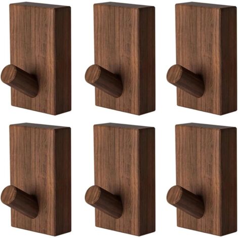 Nordic Walnut and Beech Wood Wall Hook for Coat, Entrance Clothes, Skirt, Hat, Conical Punch, Hotel Decoration, Robe Rack(Walnut 6pcs)