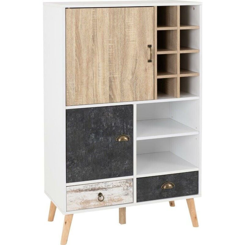 Nordic Wine Cabinet in White and Distressed Finish