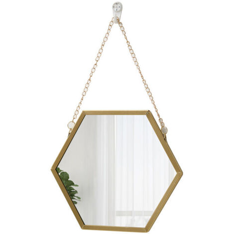 Nordic Wrought Iron Hexagonal Wall Mirror Bathroom Bathroom Dormitory Wall Mirror Wash Basin Wall-Mounted Makeup Mirror (30 26cm)