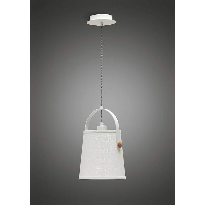 Nordica pendant light with white lampshade 1 E27 bulb, matt white / beech with ivory white lampshade