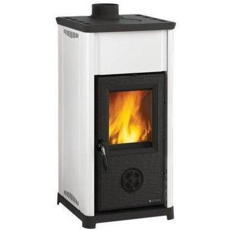 Nordica – Poêle à bois 6,6 kW – Revêtement acier porcelaine blanche – Volume chauffé 189 m³ – Sortie de fumée Ø 120 mm – Foyer en fonte réfractaire