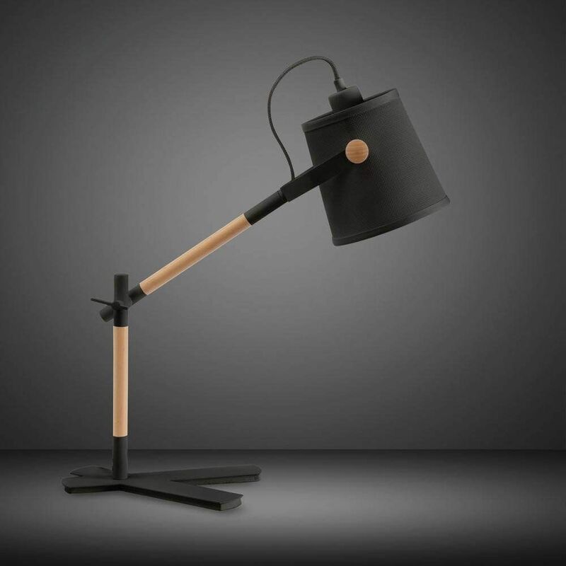 09diyas - Nordica Table Lamp with Black Shade 1 Bulb E27, matt black / beech with Black Shade