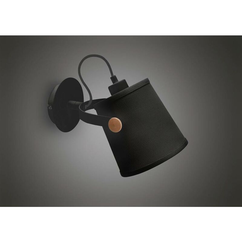 Nordica Wandleuchte mit schwarzem Lampenschirm 1 E27 Glühbirne, mattschwarz / Buche mit schwarzem Lampenschirm