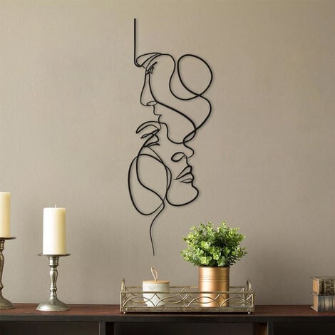 Nordique visage Art Silhouette métal véritable amour mur Art décoration，3010cm，noir