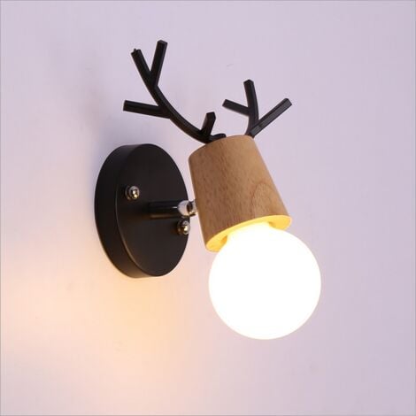 Nordisch Einfach Kronleuchter (Schwarz) Design Hirsch Wandleuchte Holz Wandlampe für Schlafzimmer Wohnzimmer Arbeitszimmer Kinderzimmer